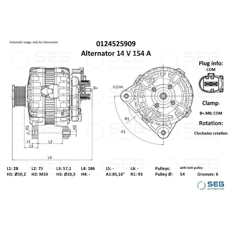 Alternateur SEG Automotive 0124525909 - Visuel 1