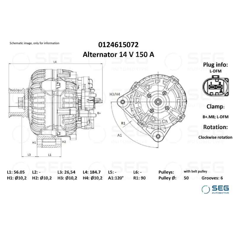 Alternateur SEG Automotive 0124615072 - Visuel 1