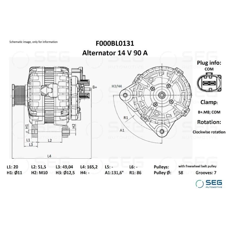 Alternateur SEG Automotive F000BL0131 - Visuel 1