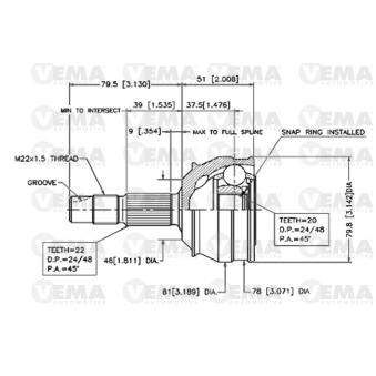 Embout de cardan avant (kit de réparation) VEMA 18204