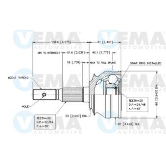 Embout de cardan avant (kit de réparation) VEMA OEM 90125875
