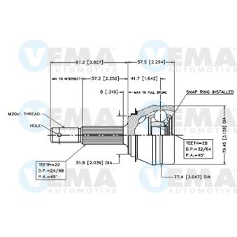 Embout de cardan avant (kit de réparation) VEMA OEM 374078