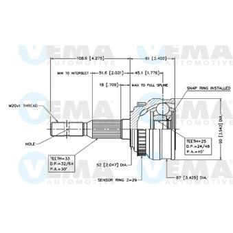 Embout de cardan avant (kit de réparation) VEMA OEM 90498412