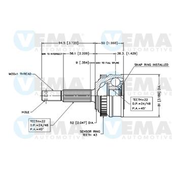 Embout de cardan avant (kit de réparation) VEMA OEM 374147