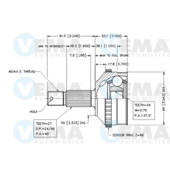 Embout de cardan avant (kit de réparation) VEMA OEM 9619947580 Embout de cardan avant (kit de réparation) VEMA OEM 9619947580
