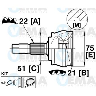 Embout de cardan avant (kit de réparation) VEMA OEM 46308337 Embout de cardan avant (kit de réparation) VEMA OEM 46308337