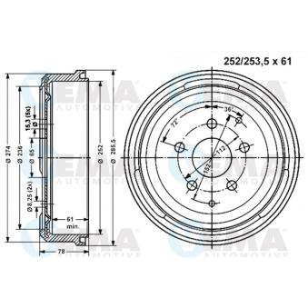 Tambour de frein VEMA OEM 251609615 Tambour de frein VEMA OEM 251609615