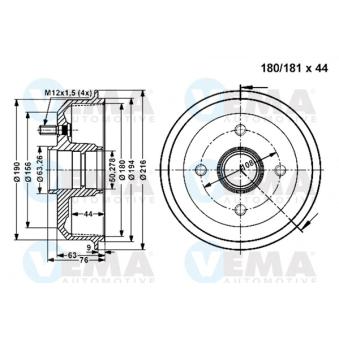 Tambour de frein VEMA OEM 1E0026251 Tambour de frein VEMA OEM 1E0026251