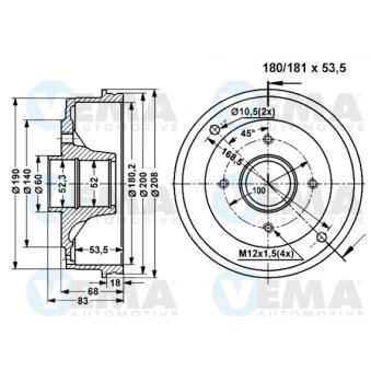 Tambour de frein VEMA OEM 7700419824 Tambour de frein VEMA OEM 7700419824