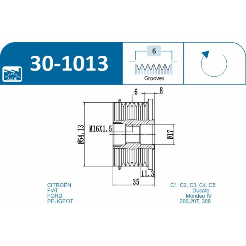 Poulie roue libre, alternateur IJS GROUP 30-1013 - Visuel 1