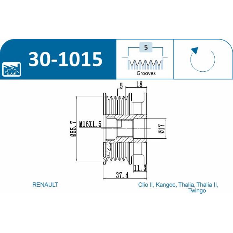 Poulie roue libre, alternateur IJS GROUP 30-1015 - Visuel 1
