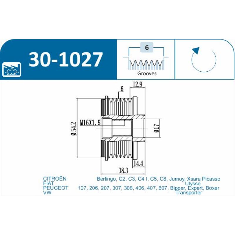 Poulie roue libre, alternateur IJS GROUP 30-1027 - Visuel 1
