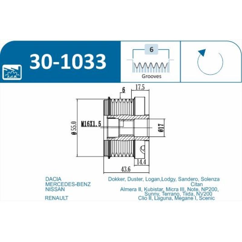 Poulie roue libre, alternateur IJS GROUP 30-1033 - Visuel 1