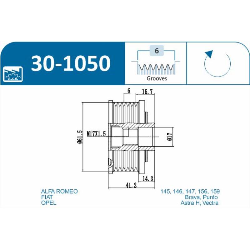 Poulie roue libre, alternateur IJS GROUP 30-1050 - Visuel 1
