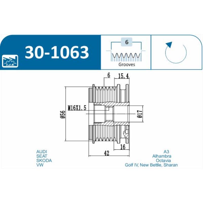 Poulie roue libre, alternateur IJS GROUP 30-1063 - Visuel 1