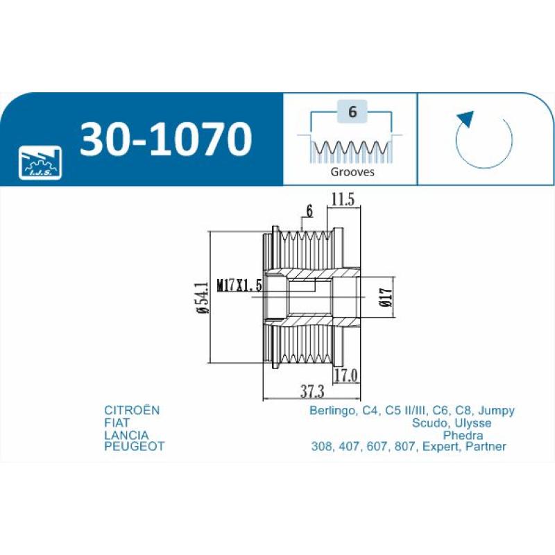 Poulie roue libre, alternateur IJS GROUP 30-1070 - Visuel 1