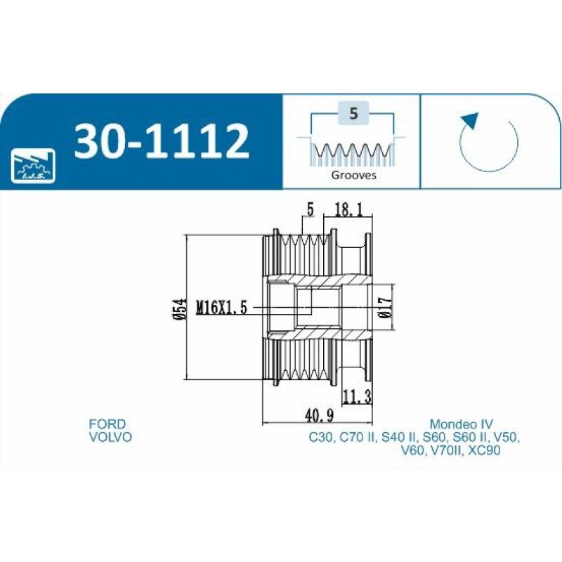 Poulie roue libre, alternateur IJS GROUP 30-1112 - Visuel 1