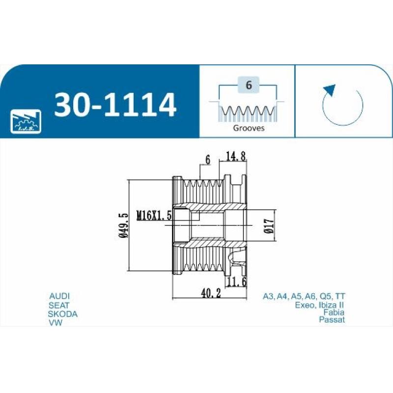 Poulie roue libre, alternateur IJS GROUP 30-1114 - Visuel 1