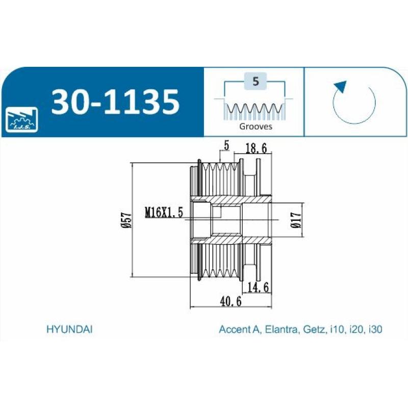 Poulie roue libre, alternateur IJS GROUP 30-1135 - Visuel 1