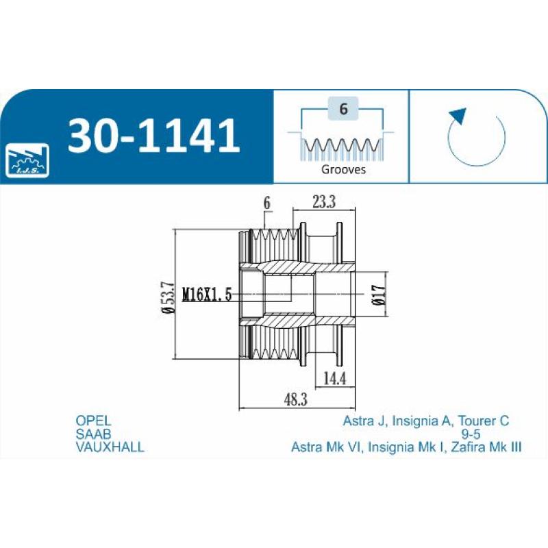 Poulie roue libre, alternateur IJS GROUP 30-1141 - Visuel 1