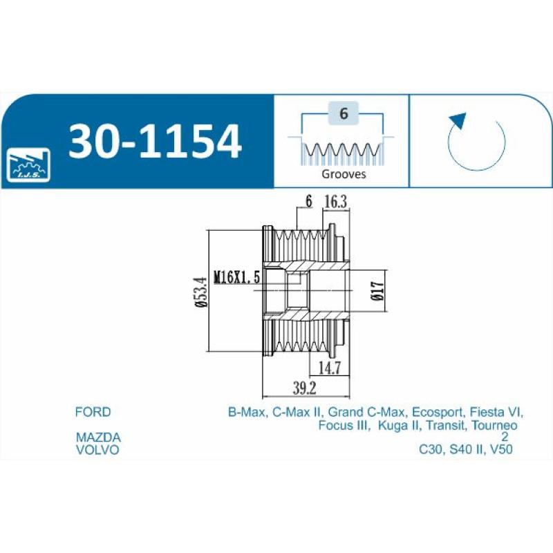 Poulie roue libre, alternateur IJS GROUP 30-1154 - Visuel 1