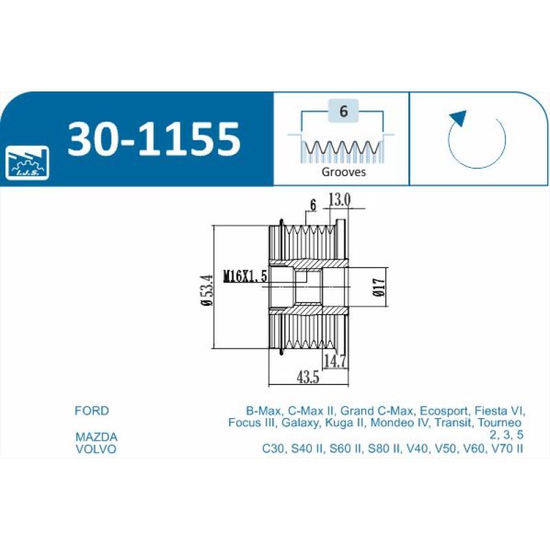 Poulie roue libre, alternateur IJS GROUP 30-1155 - Visuel 1
