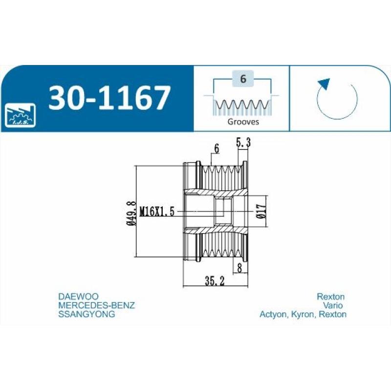 Poulie roue libre, alternateur IJS GROUP 30-1167 - Visuel 1