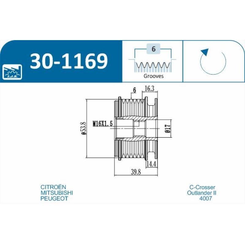 Poulie roue libre, alternateur IJS GROUP 30-1169 - Visuel 1