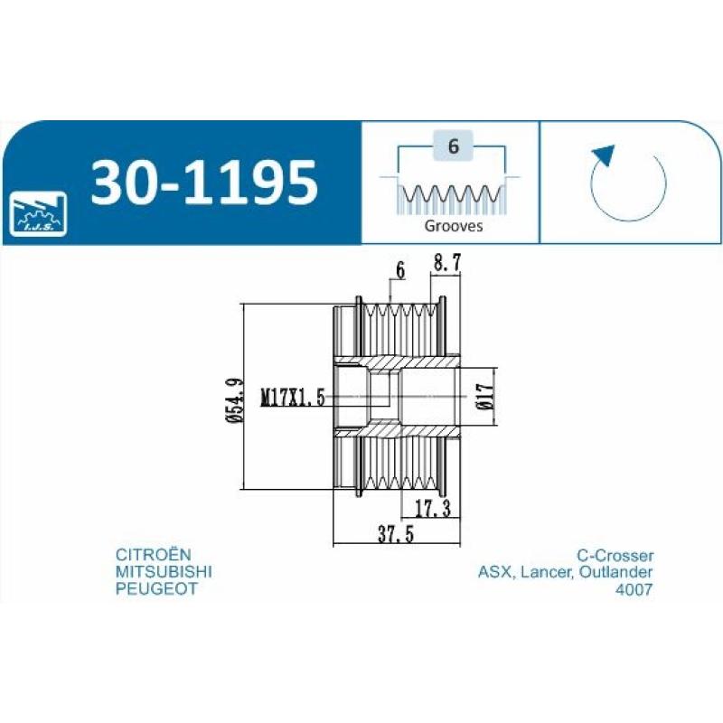 Poulie roue libre, alternateur IJS GROUP 30-1195 - Visuel 1