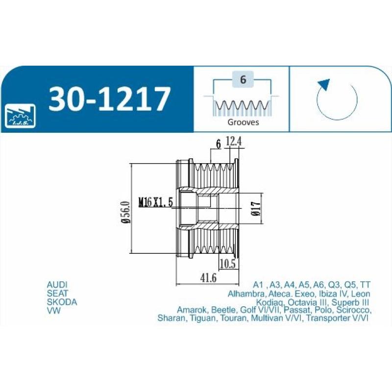 Poulie roue libre, alternateur IJS GROUP 30-1217 - Visuel 1