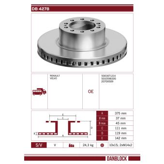Jeu de 2 disques de frein arrière DANBLOCK [DB 4278]
