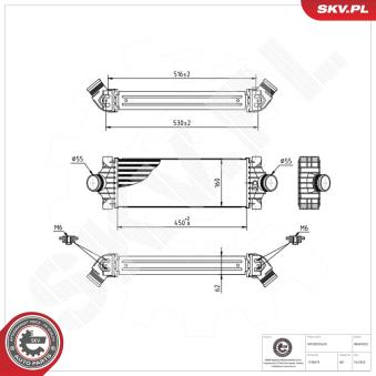 Refroidisseur d'air de suralimentation ESEN SKV 98SKV022 pour FORD TRANSIT CUSTOM 2.2 TDCi - 125cv