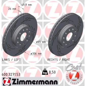 Jeu de 2 disques de frein avant ZIMMERMANN 600.3271.53 pour CUPRA LEON 1,5 e-HYBRID - 204cv