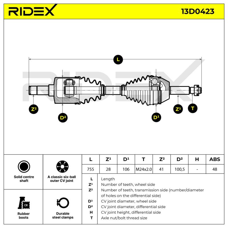 Arbre de transmission RIDEX 13D0423 - Visuel 2