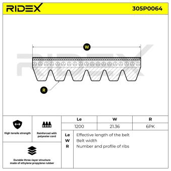 Courroie trapézoïdale à nervures RIDEX OEM 8200360524