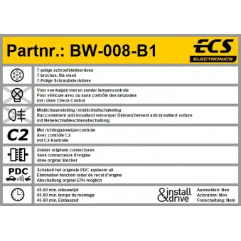 ECS BW-008-B1 - Kit électrique, dispositif d'attelage