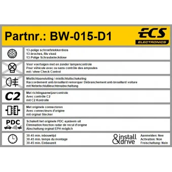 ECS BW-015-D1 - Kit électrique, dispositif d'attelage
