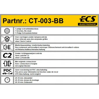 ECS CT-003-BB - Kit électrique, dispositif d'attelage