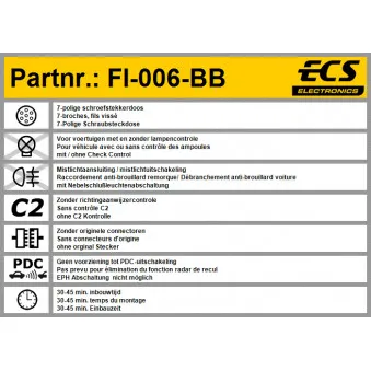 ECS FI-006-BB - Kit électrique, dispositif d'attelage