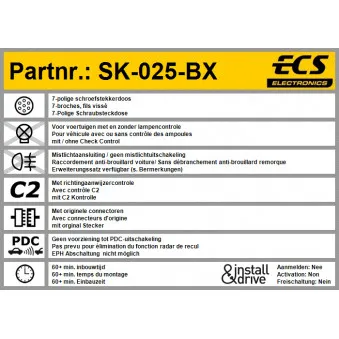 Kit électrique, dispositif d'attelage ECS SK-025-BX pour SKODA RAPID 1.6 TDI - 105cv