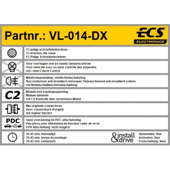 ECS VL-014-DX - Kit électrique, dispositif d'attelage