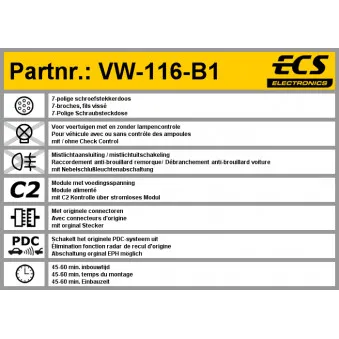 ECS VW-116-B1 - Kit électrique, dispositif d'attelage