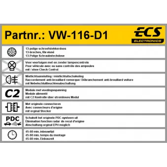ECS VW-116-D1 - Kit électrique, dispositif d'attelage