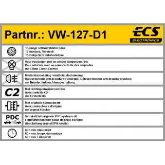 ECS VW-127-D1 - Kit électrique, dispositif d'attelage