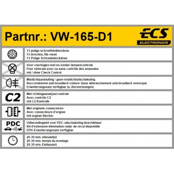 ECS VW-165-D1 - Kit électrique, dispositif d'attelage