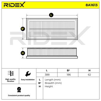 Filtre à air RIDEX OEM 7P0129620A Filtre à air RIDEX OEM 7P0129620A