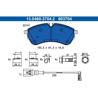 Jeu de 4 plaquettes de frein avant ATE 13.0460-3704.2 pour MERCEDES-BENZ CLASSE C 2,0 TDI - 150cv