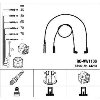 Kit de câbles d'allumage NGK 44253 pour VOLKSWAGEN TRANSPORTER - COMBI 2.5 - 110cv