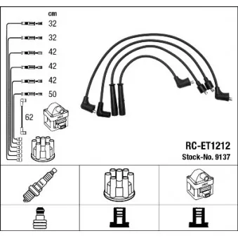 Kit de câbles d'allumage NGK 9137 pour TOYOTA LAND CRUISER 4.2 - 121cv