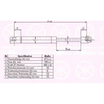 Vérin de hayon, de coffre KLOKKERHOLM OEM 46824070